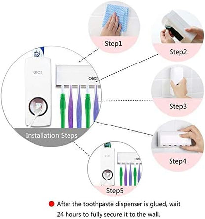 Automatic Toothpaste Dispenser with 5-Slot Toothbrush Holder