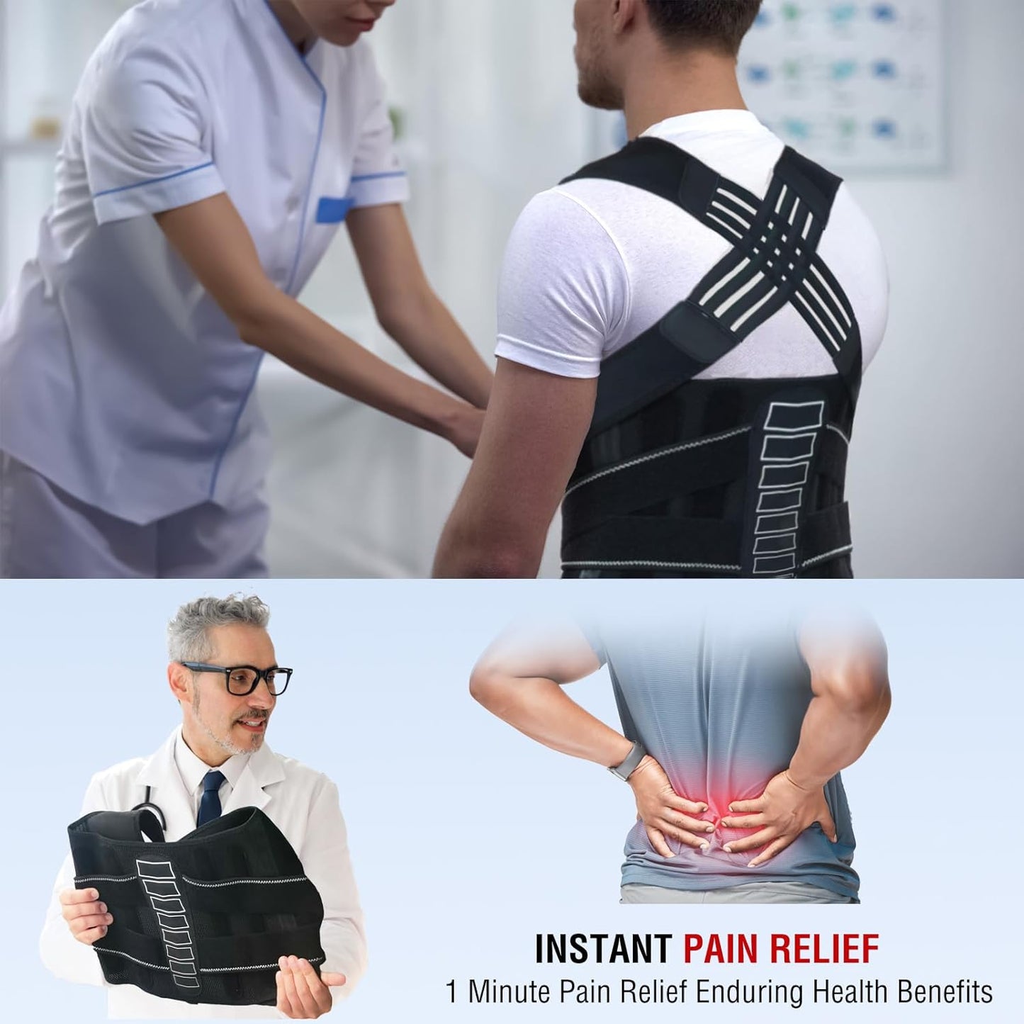 Adjustable Back Brace Posture Corrector for Men & Women – Spine Alignment Support, Lower Back Pain Relief & Scoliosis Support