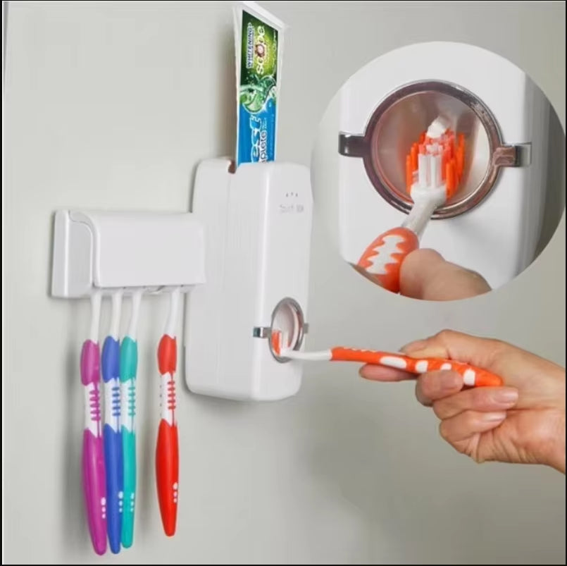 Automatic Toothpaste Dispenser with 5-Slot Toothbrush Holder